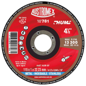 781 DISCO ABRASIVO CORTE ACERO INOX SUPERPRECISO 4 1/2'' (115X1X22.23 A46T HUM-BFAUSTROMEX