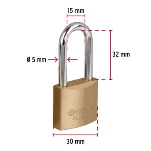 CL-30LP CANDADO LATON PULIDO GANCHO LARGO 30MM   BLISTER HERMEX - Imagen 2