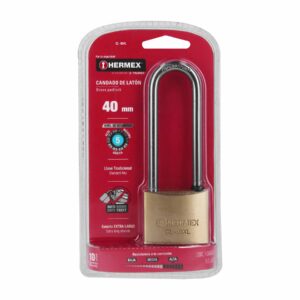 CL-40XL CANDADO LATON PULIDO GANCHO EXTRA LARGO 40MM BLISTER HERMEX - Imagen 3