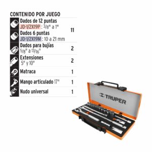 JD-1/2X19P , JGO DE DADOS  CUADRO 1/2 19 PZAS STD TRUPER - Imagen 2