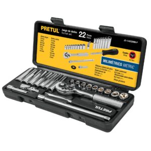 JD-1/4X22MM-P JGO DE AUTOCLÉ 22 PZAS, MM, 1/4 PRETUL