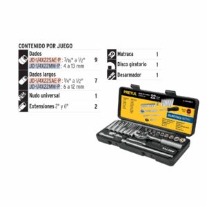 JD-1/4X22MM-P JGO DE AUTOCLÉ 22 PZAS, MM, 1/4 PRETUL - Imagen 2