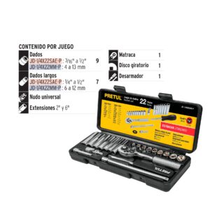 JD-1/4X22SAE-P JGO DE AUTOCLÉ 22 PZAS, STD, 1/4 PRETUL - Imagen 2