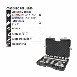 JD-3/4X24M JGO DE AUTOCLE, CUADRO 3/4" 24 PZAS MILIMETRICOS TRUPER - Imagen 2