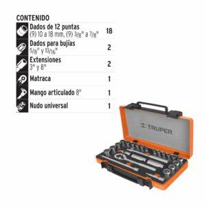 JD-3/8X26MP , JGO DE DADOS STD/MM CUADRO 3/8 26 PZAS TRUPER - Imagen 2