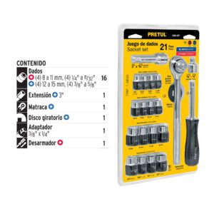 JUDA-25P JGO DADOS CUADRO 1/4 Y 3/8 25 PZAS  PRETUL - Imagen 2