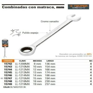 LL-1211MX LLAVE COMBINADA C/MATRACA, MILIMETRICA 11MM TRUPER ………….XPERT
