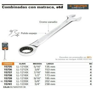 LL-1210X , LLAVE COMBINADA STD. 5/16 CON MATRACA TRUPER ………….XPERT