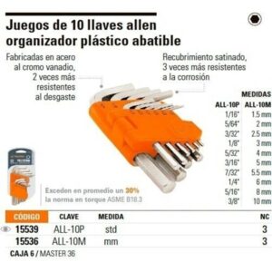 ALL-10M , JGO 10 LLAVE ALLEN 1.5-10MM ESTUCH/PLAST TRUPER