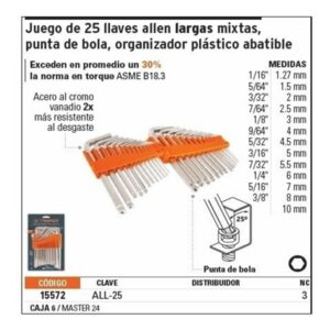 ALL-25 , JGO 25 LL/ALLEN STD/MM ESTUCHE PLASTICO  TRUPER