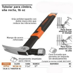 MCIM-16 MARTILLO P/CIMBRA UÑA RECTA MGO/TUB 16 OZ TRUPER