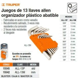 ALL-13M , JGO 13 LLAVE ALLEN 1.2-10MM ESTUCH/PLAST  TRUPER