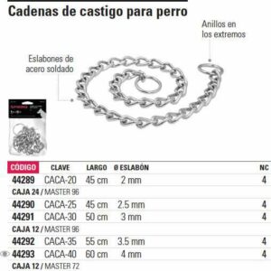 CACA-20, CADENA DE CASTIGO PARA PERRO #2 45 CM FIERO