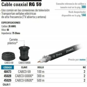 CABCO-59 CABLE COAXIAL RG 59       -ROLLO CON 100 MTS - VOLTECK