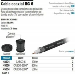 CABCO-6300 CABLE COAXIAL RG 6, 300 METROS