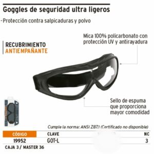 GOT-L GOGGLES DE SEGURIDAD ULTRA LIGEROS TRUPER
