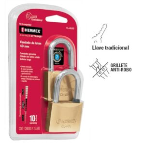 CL-40LX2 , CANDADO GEMELO DE LATON SOLIDO 40MM BLISTER  HERMEX **CERF4**