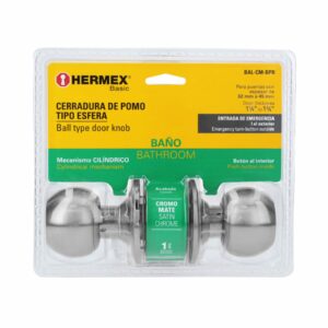 BAL-CM-BPB CERRADURA POMO PARA BAÑO CROMO MATE  BLISTER HERMEX - Imagen 5