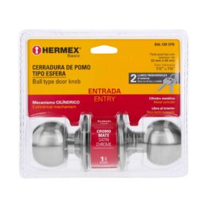 BAL-CM-EPB CERRADURA POMO PARA ENTRADA CROMO MATE  BLISTER HERMEX - Imagen 5