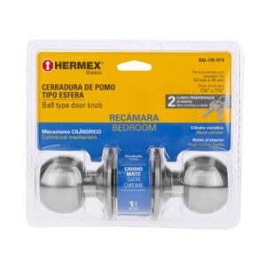 BAL-CM-RPB CERRADURA POMO PARA RECAMARA CROMO MATE  BLISTER HERMEX - Imagen 5