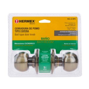 BAL-LA-BPB CERRADURA POMO PARA BAÑO LATON ANTIGUO BLISTER HERMEX - Imagen 5