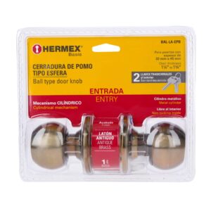 BAL-LA-EPB CERRADURA POMO PARA ENTRADA LATON ANTIGUO BLISTER HERMEX - Imagen 5