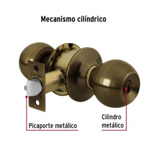 BAL-LA-RPB CERRADURA POMO PARA RECAMARA LATON ANTIGUO BLISTER HERMEX - Imagen 3