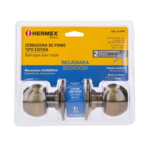 BAL-LA-RPB CERRADURA POMO PARA RECAMARA LATON ANTIGUO BLISTER HERMEX - Imagen 5