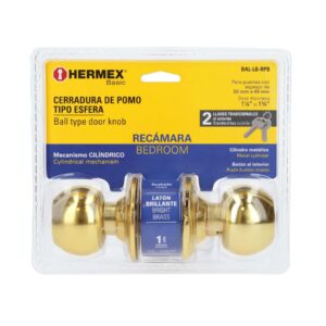 BAL-LB-RPB CERRADURA POMO PARA RECAMARA  LATON B.  BLISTER HERMEX - Imagen 5