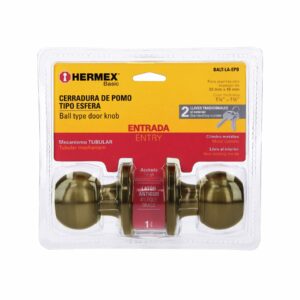 BALT-LA-EPB CERRADURA POMO PARA ENTRADA LATON ANTIGUO  BLISTER HERMEX - Imagen 5