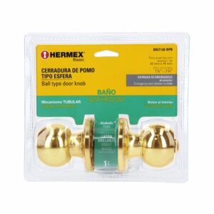 BALT-LB-BPB CERRADURA POMO PARA BAÑO LATON BRILLANTE  BLISTER HERMEX - Imagen 5