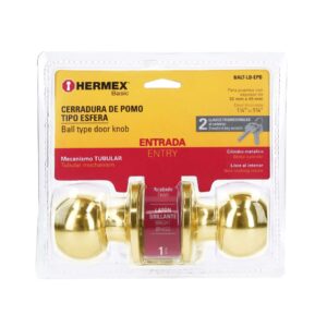 BALT-LB-EPB CERRADURA POMO PARA ENTRADA LATON BRILLANTE  BLISTER HERMEX - Imagen 5