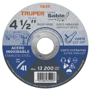 DICOF-4510I  DISCO ABRASIVO PARA CORTE EXTRAFINO DE ACERO INOXIDABLE  4 1/2" TRUPER