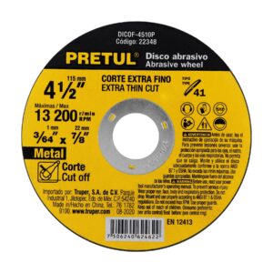 DICOF-4510P DISCO ABRASIVO P/CORTE METALICO EXTRAFINO 4-1/2,1.0 MM PRETUL
