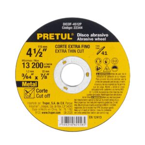 DICOF-4512P DISCO ABRASIVO P/CORTE METALICO EXTRAFINO 4-1/2,1.2 MM PRETUL