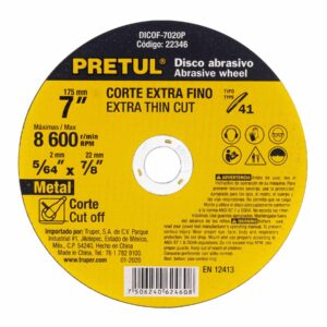 DICOF-7020P DISCO ABRASIVO P/CORTE METALICO EXTRAFINO 7",1.8 MM PRETUL