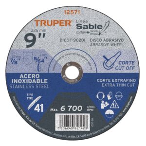 DICOF-9020I  DISCO ABRASIVO PARA CORTE EXTRAFINO DE ACERO INOXIDABLE  9" TRUPE