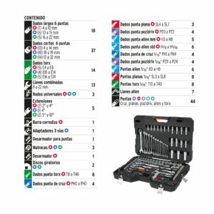JD-210MP JUEGO DE DADOS, MIXTO STD Y MM ,210 PIEZAS C/ESTUCHE TRUPER - Imagen 2
