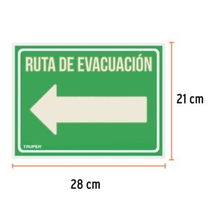 LIN-06 SEÑALAMIENTO RUTA EVACUACION IZQUIERDA 28X21 CM FOTOLUMINISCENTE TRUPER - Imagen 2