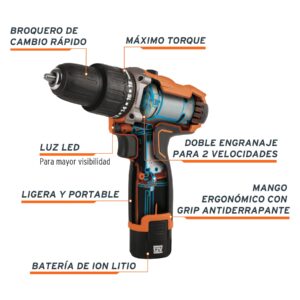 ROTI-12AC ROTOMARTILO INALAMBRICO 3/8" 12V  DISEÑO COMPACTO BATERIA ION LITIO TRUPER - Imagen 2