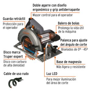 SICI-7-1/4N4 SIERRA CIRCULAR INDUSTRIAL 7 1/4" 1800 W TRUPER  HEF4 - Imagen 2