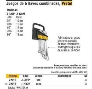 J-126P JGO D/LLAVES COMBINADAS STD 6 PZS  PRETUL