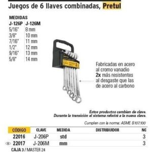 J-126M JGO D/LLAVES COMBINADAS MM 6 PZS  PRETUL